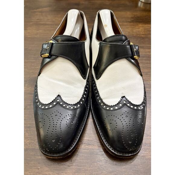 Magnanni Monk Strap Leather Black White Spectator Dress Shoes Buckle US 8 /EU 41 main image 4